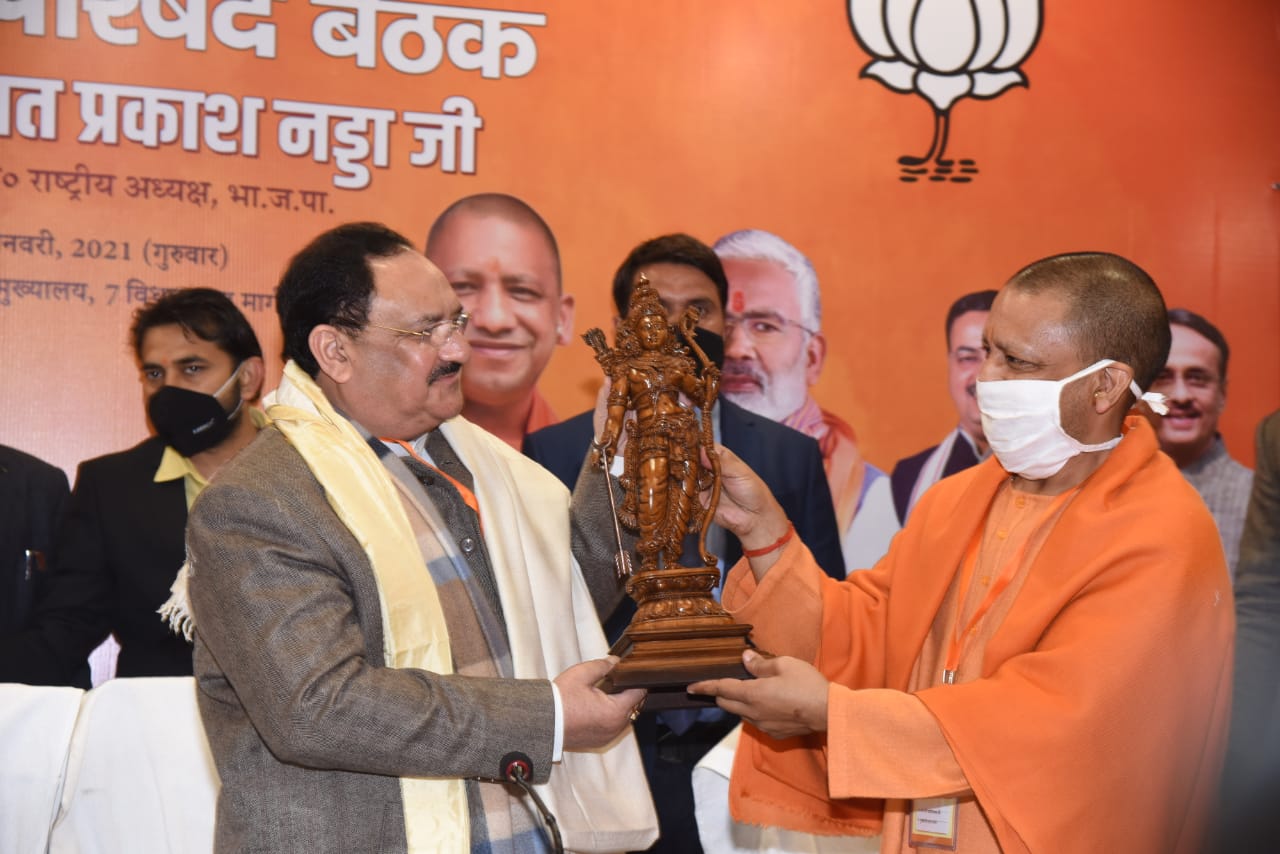 Photographs : Hon'ble BJP National President Shri J.P. Nadda addressing BJP U.P. State Ministers Council meeting at State BJP Office, Lucknow.