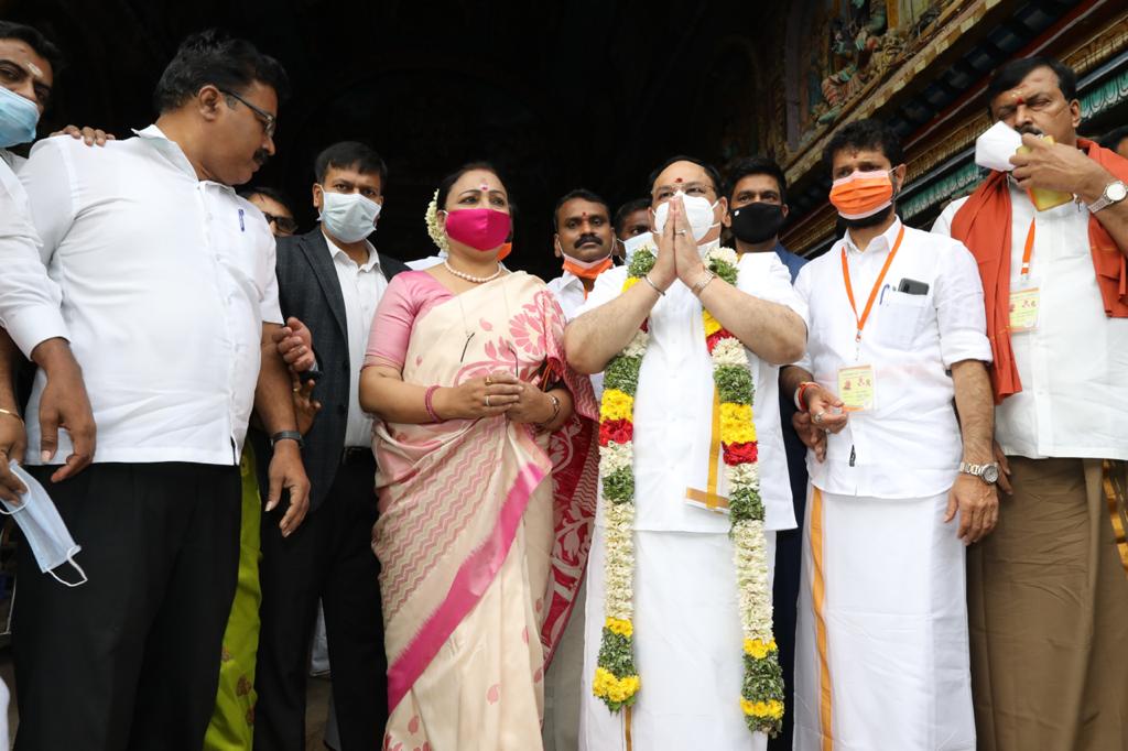 Photographs : BJP National President Shri J.P. Nadda offered prayers at Meenakshi Amman Temple in Madurai (Tamil Nadu)