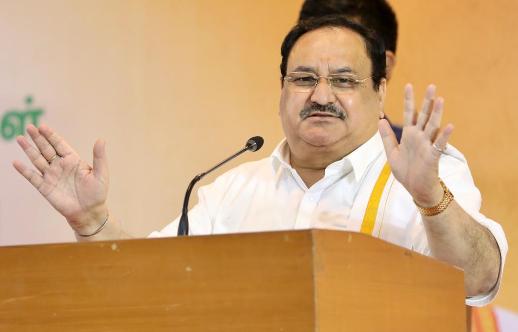 Photographs : Hon'ble BJP National President Shri J.P. Nadda addressing Social Elders and Eminent personalities at Velammal Guest House, Madurai (Tamil Nadu).