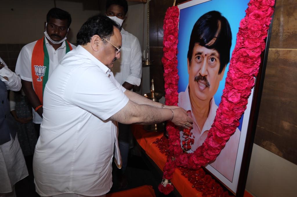 Photographs : BJP National President Shri J.P. Nadda paid homage to Late K.G. Shankar (MLA) at his res Opposite Balaji Theatere, Ilango Nagar, Puducherry.