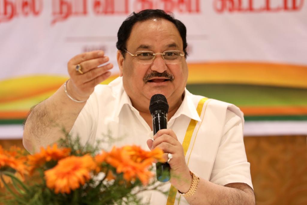 Photographs : BJP National President Shri J.P. Nadda addressing Puducherry State Office Bearers Meeting.