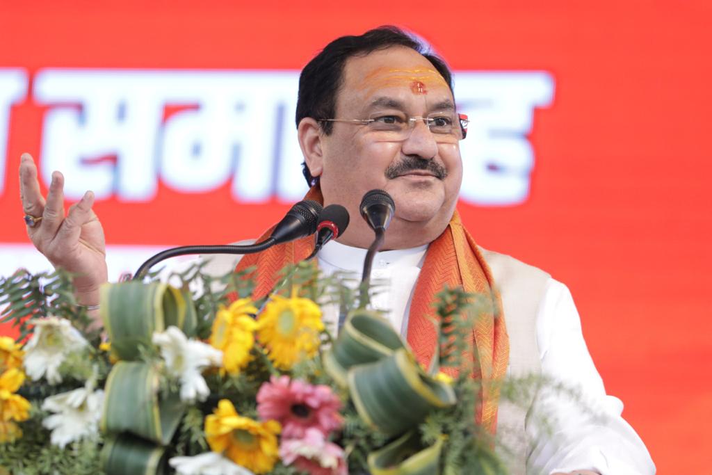  BJP President Shri J.P. Nadda while inaugurating newly constructed regional office & Prayagraj Mahanagar Karyalaya in Rohniya, Varanasi (U.P.)