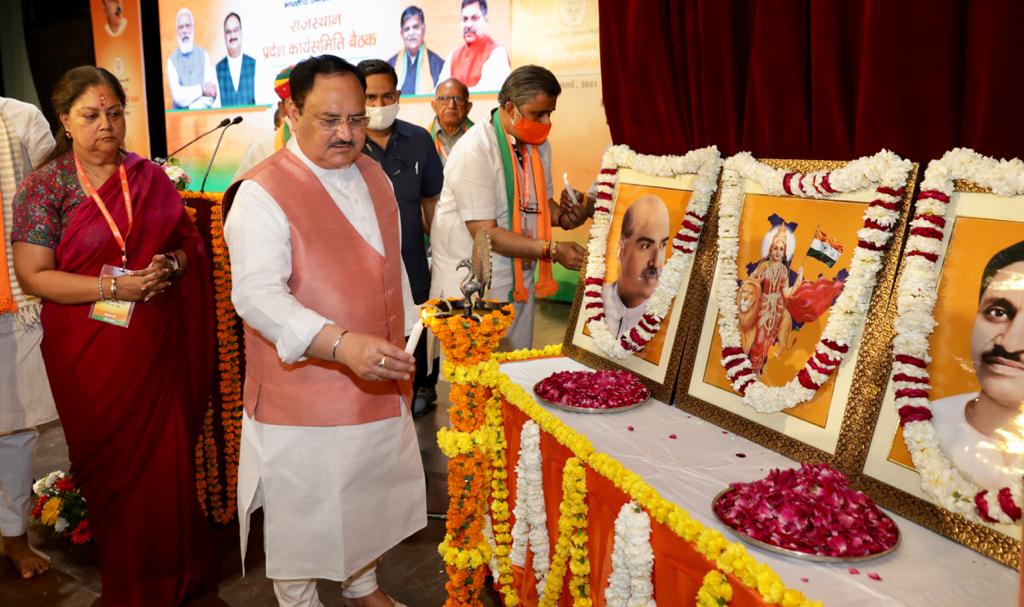  BJP National President Shri J.P. Nadda addressing Rajasthan BJP State Executive Meeting at Birla Auditorium, Statue Circle, Jaipur (Rajasthan)