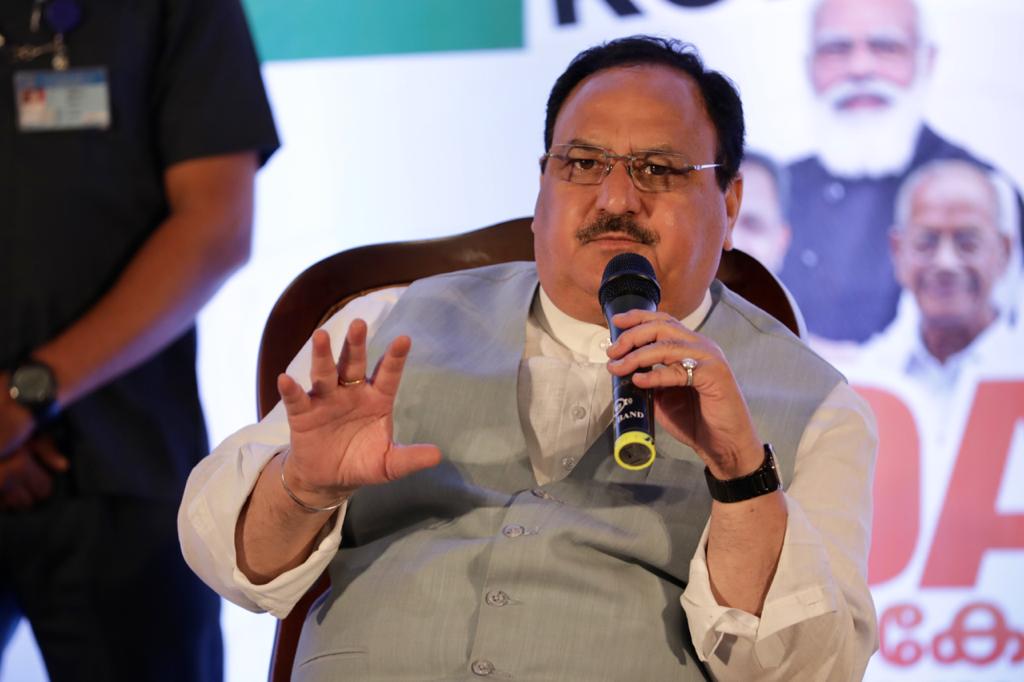  BJP National President Shri J.P. Nadda interacting Kerala state BJP leaders at Hote Blue Nile, Kannur (Kerala)