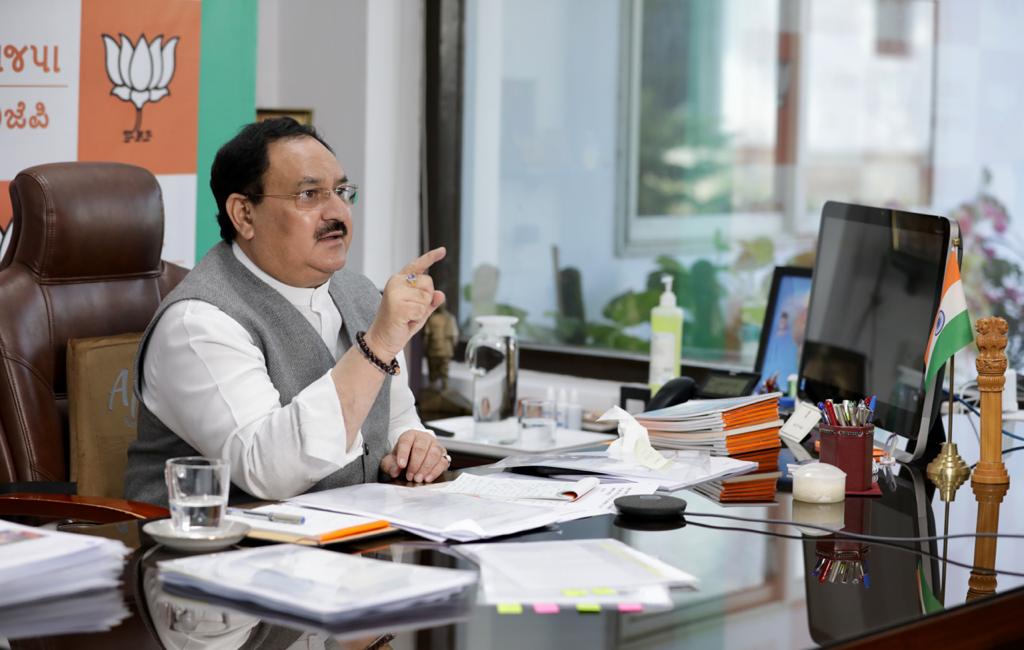  BJP National President Shri J.P. Nadda addressing BJP MPs of Maharashtra and Goa via video conferencing.