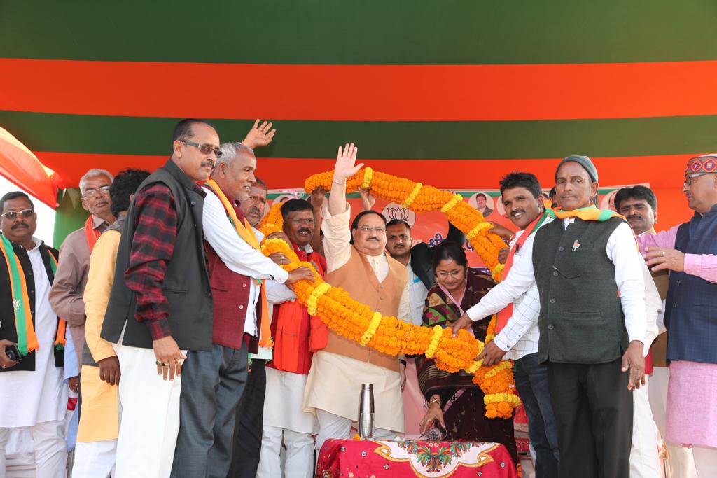 Photographs of BJP Working President Shri J.P. Nadda addressing a public meeting in Jamua (Jharkhand)