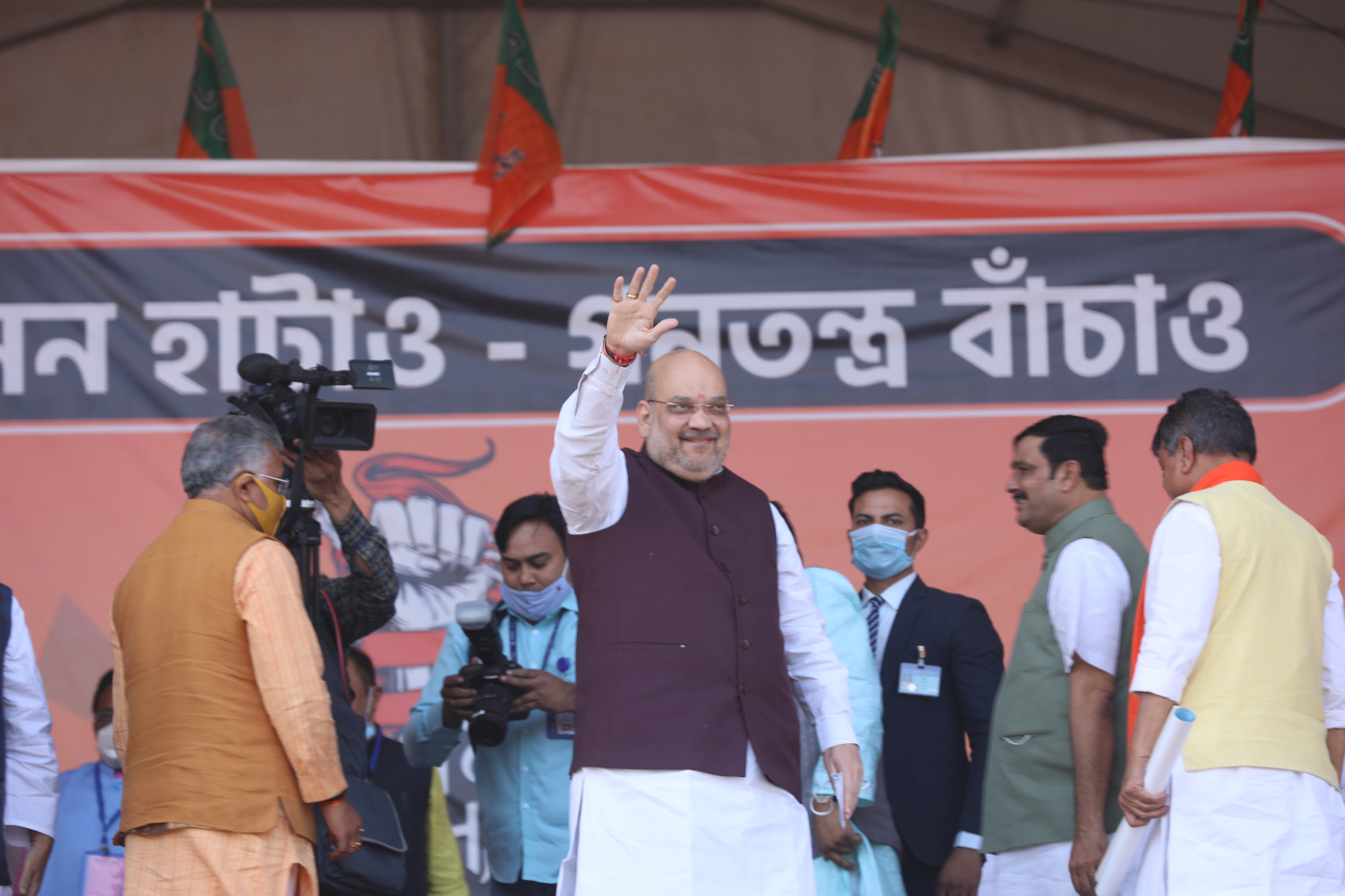 Photographs : Hon'ble Union Home Minister & senior BJP leader Shri Amit Shah addressing a public meeting in Midnapore (West Bengal)