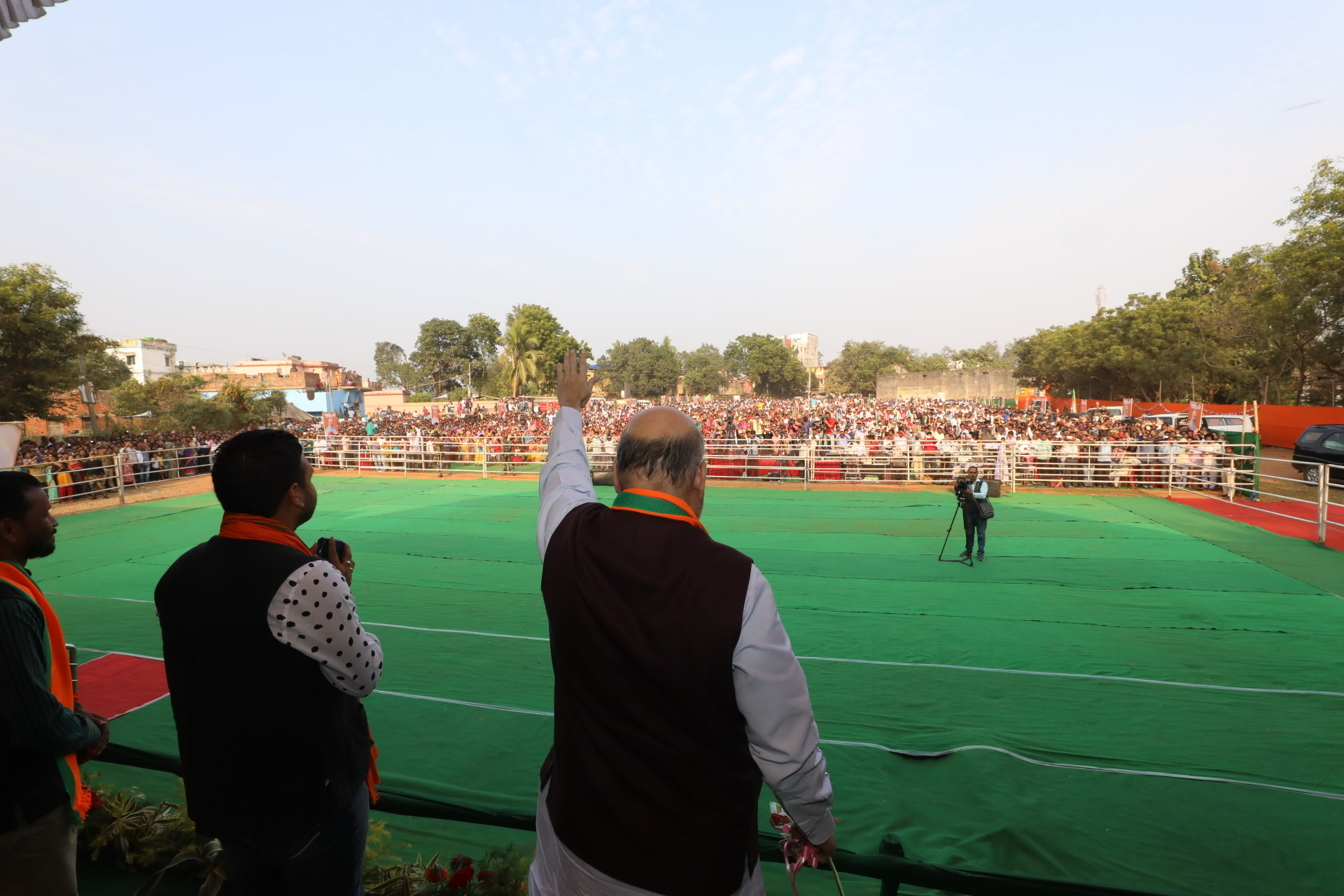 Photographs : Hon'ble Union Home Minister and BJP National President Shri Amit Shah addressing public meeting in Baharagora, East Singhbhum Distt. (Jharkhand).