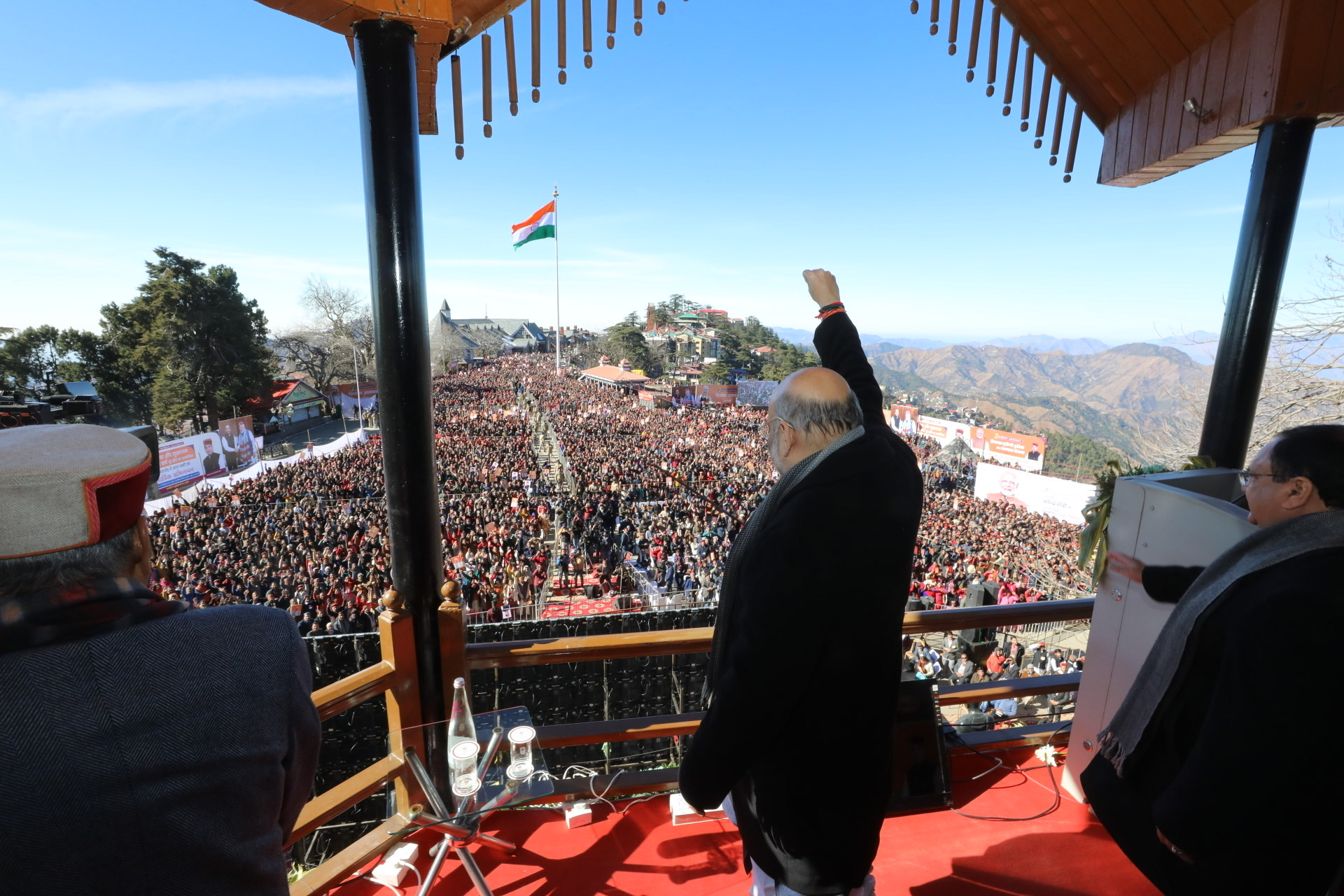 Photographs : Hon'ble Home Minister & BJP National President Shri Amit Shah addressing the function on completion of two years of HP Govt and Rising Himachal in Shimla (Himachal Pradesh).