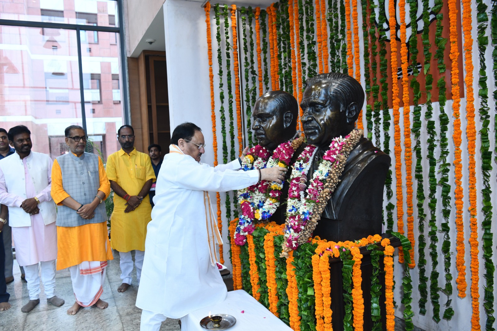 BJP National President Shri J.P. Nadda paid floral tributes to Dr Shyama Prasad Mukherjee on his jayanti at BJP HQ, 6A DDU Marg, New Delhi