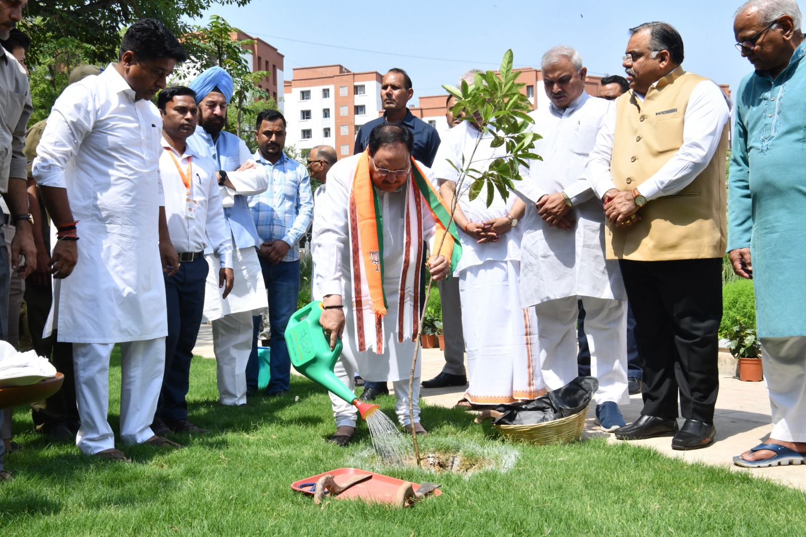 BJP National President Shri J.P. Nadda plant sapling on the occasion of World Environment Day at BJP HQ, 6A DDU Marg, New Delhi