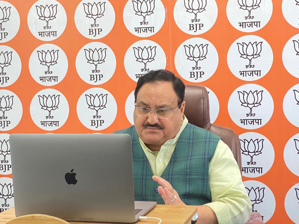 BJP National President Shri J.P. Nadda interacting with district BJP Presidents, State Presidents, State General Secretaries (Org.) & Incharges of Bihar, J'khand, UP, HP, Chandigarh, Delhi, J&K, K'taka, Odisha & Manipur via vc.