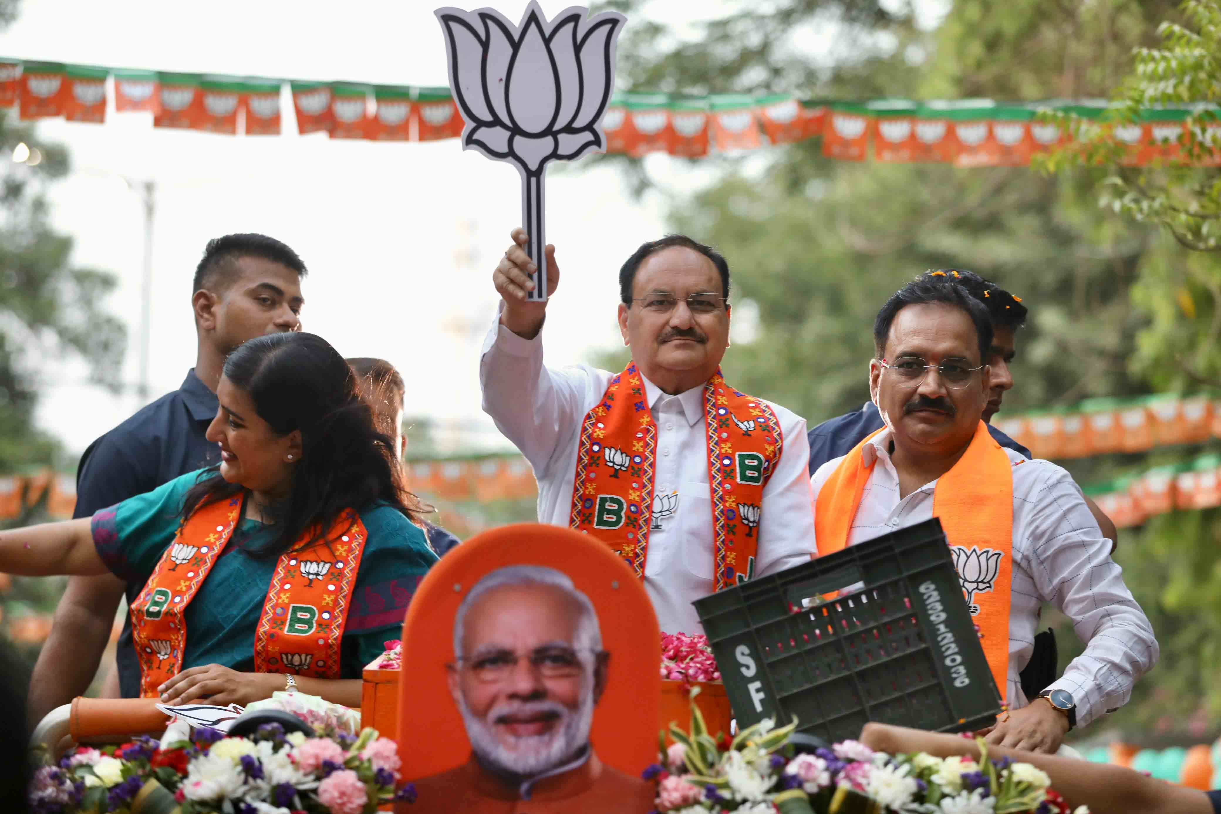 Road show of BJP National President Shri J.P. Nadda in Malviya Nagar, New Delhi