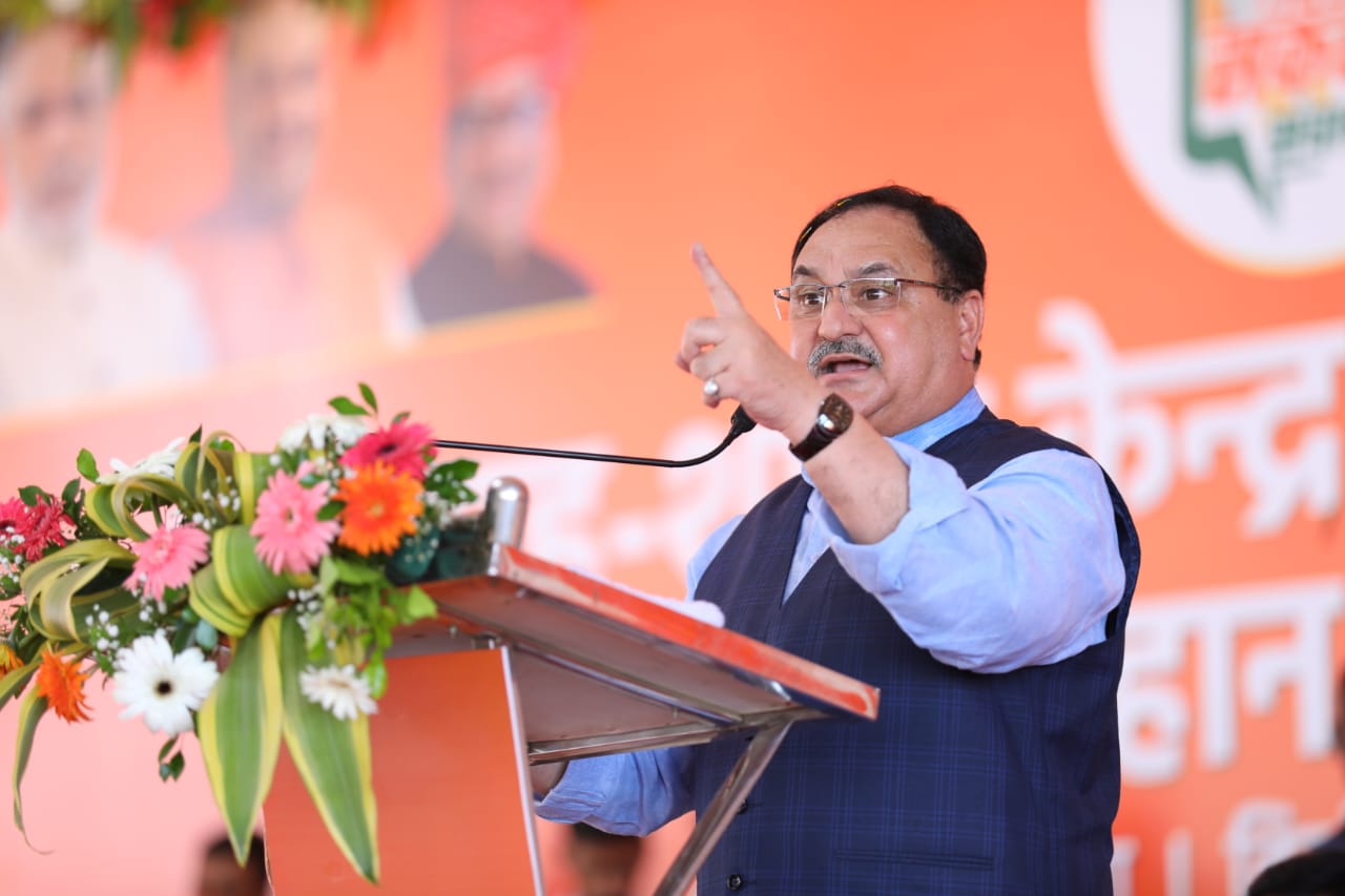 Photographs of BJP Working President Shri J.P. Nadda addressing Shakti Kendra & Booth Sammelan of Kolhan region at football ground, Chaibasa (Jharkhand)