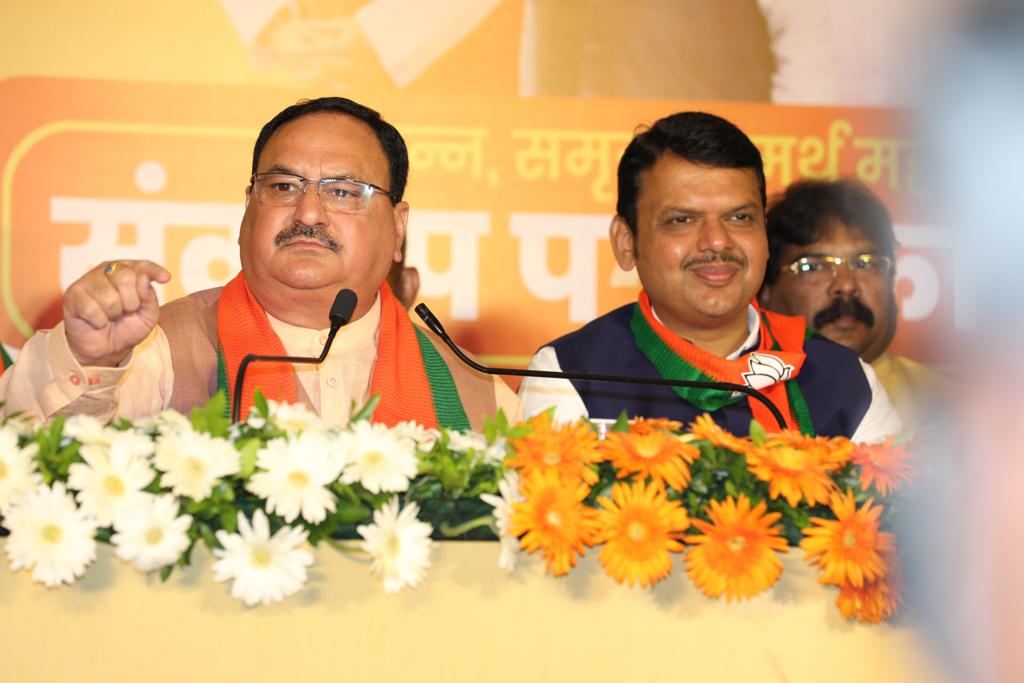  BJP Working President Shri Jagat Prakash Nadda releasing "Sankalp Patra" of BJP Maharashtra at Rang Sharda Auditorium, Bandra (Maharashtra).