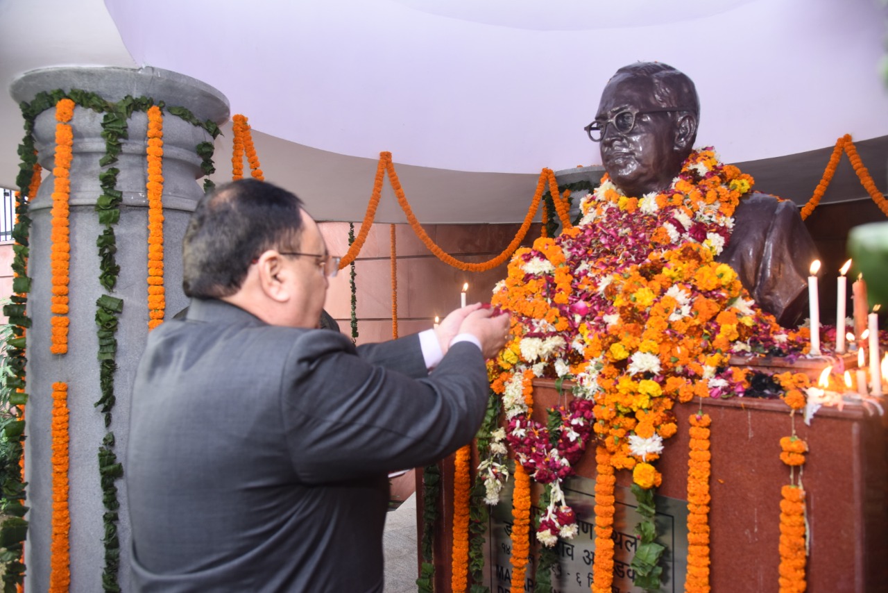 Photographs : BJP Working President Shri J.P. Nadda paying floral tribute to Dr. B.R.Ambedkar at Dr. Ambedkar National Memorial