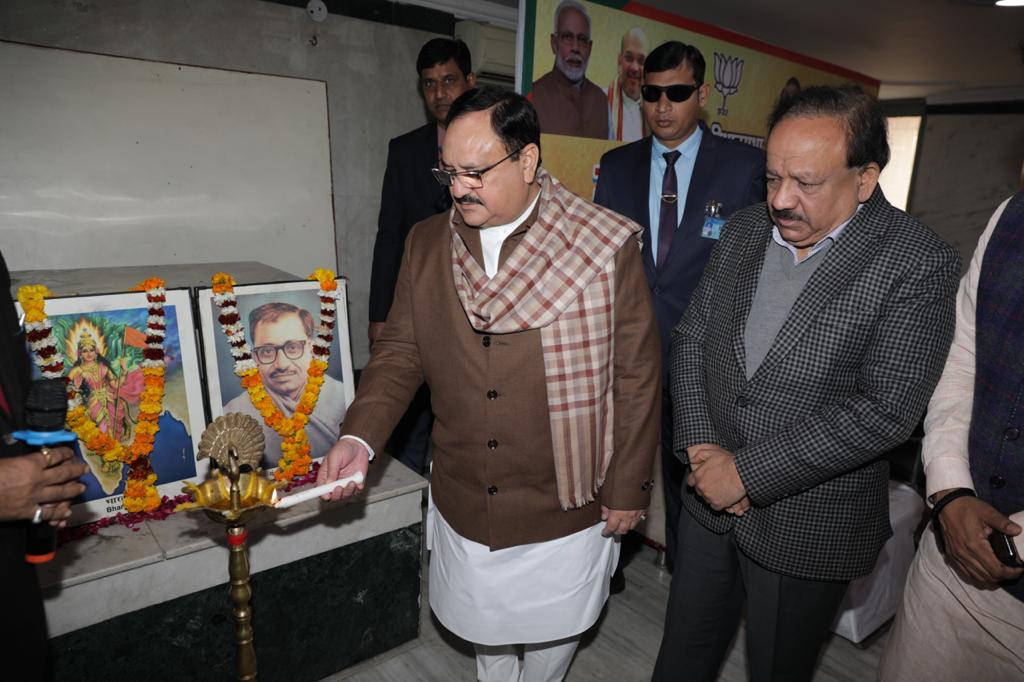 Photographs : BJP Working President Shri J.P. Nadda addressing Trinagar Assembly Organisational review Meeting in New Delhi.