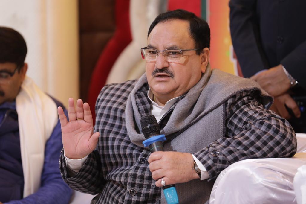 Photographs : BJP Working President Shri J.P. Nadda addressing organisational review Meeting of Babarpur Assembly in New Delhi