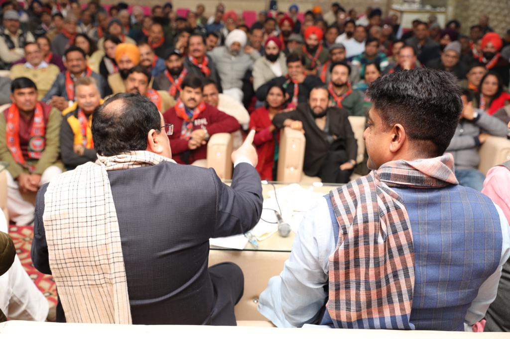 Photographs : BJP Working President Shri J.P. Nadda addressing Rajouri Assembly Organisational review Meeting in New Delhi