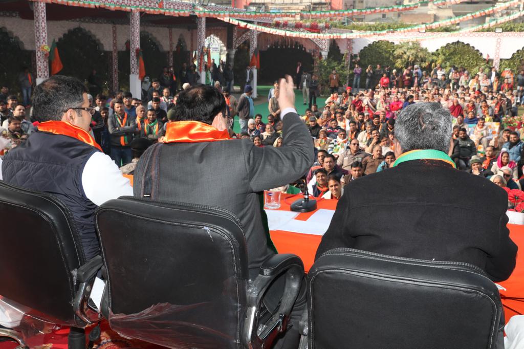 Photographs : BJP Working President Shri J.P. Nadda addressing Uttam Nagar Assembly Organisational review Meeting in Navada