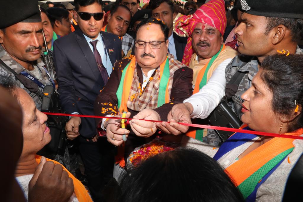 Photographs : BJP National President Shri J.P. Nadda addressing party workers in Punjabi Bagh, New Delhi