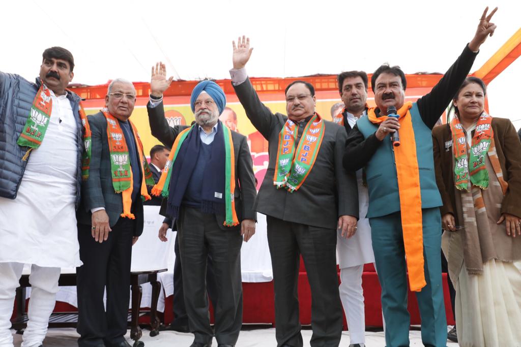 Photographs : BJP National President Shri J.P. Nadda addressing public meeting at public meeting at Shakur Basti (Delhi)