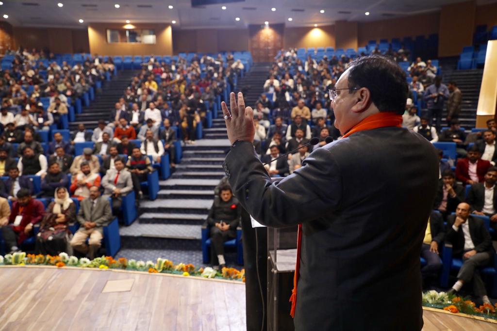 Photographs : BJP National President Shri J.P. Nadda interacting in "CA Sanwad" at Ambedkar Hall, Janpath, New Delhi.