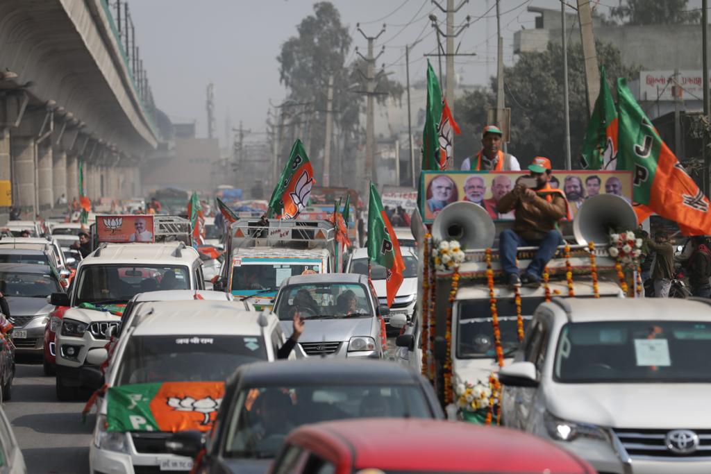 Photographs : Road show of BJP National President Shri J.P. Nadda in Mundka (Delhi) from Nangloi Railway Road to Swarn Park