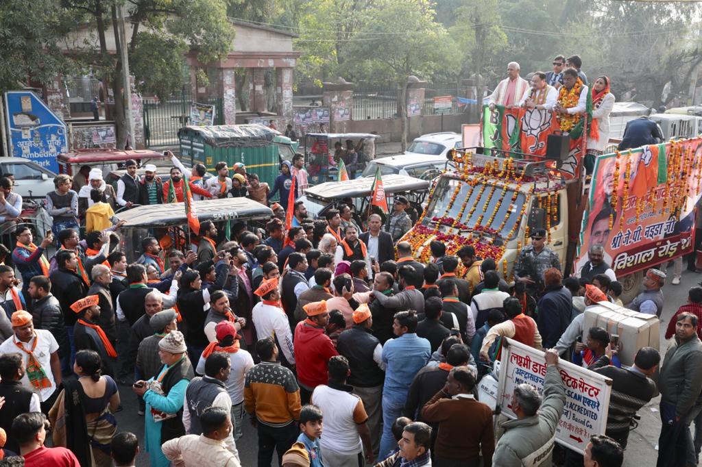 Photographs : Road show of BJP National President Shri J.P. Nadda in Sultanpur Majra (Delhi) from HGI Labor Colony to Mangolpuri Police Station