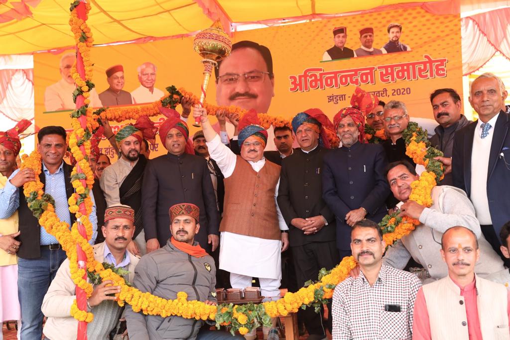 Photographs : BJP National President Shri J.P. Nadda addressing Nagrik Abhinandan Karyakram in Himachal Pradesh at PWD Rest House, Jhanduta