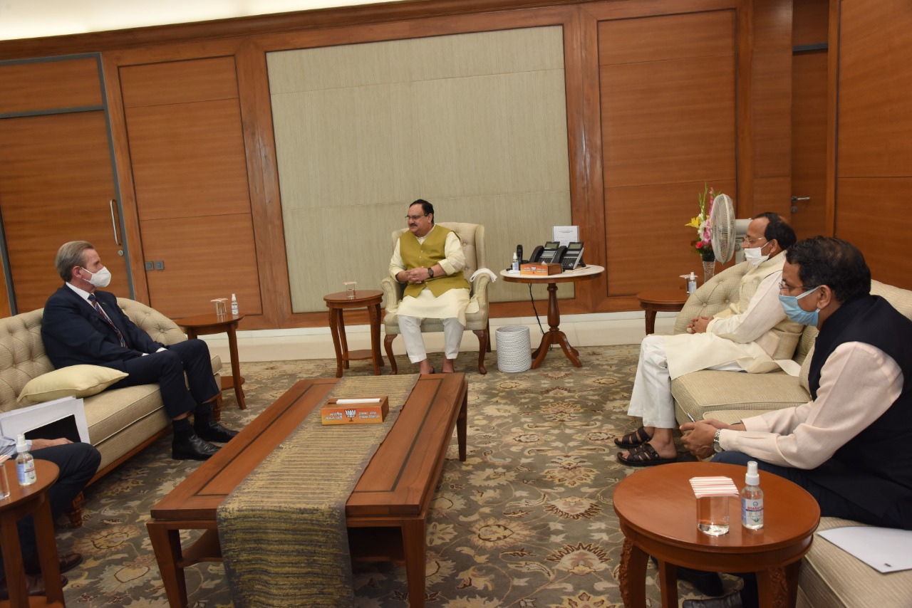 BJP National President Shri Jagat Prakash Nadda meeting with Australian HighCommissioner to India Mr Barry O’Farrell at BJP HQ 6A, DDU Marg, New Delhi.