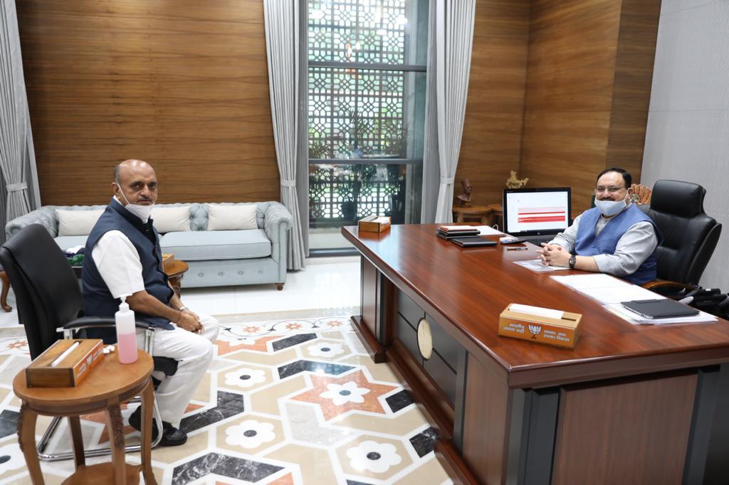 Photographs : Newly elected MPs R.C Jangda from Haryana, Dr Bhagwat Karad from Maharashtra called on BJP National President Shri J.P. Nadda