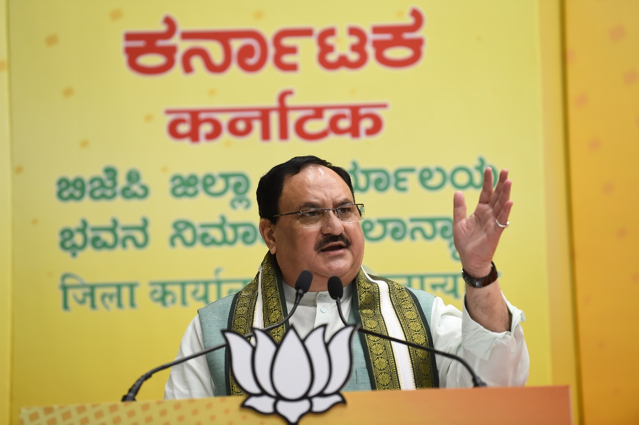 Photographs : BJP National President Shri J.P. Nadda addressing party karyakartas on the occasion of Shilanyas of Karnataka BJP distt. Offices via video conferencing