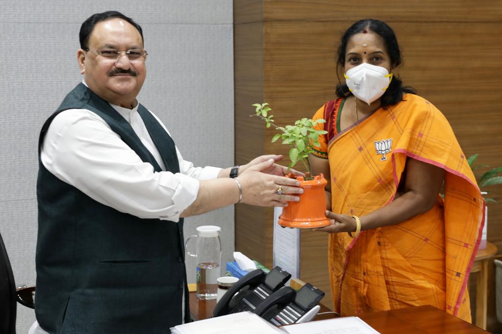 Photographs : Newly appointed BJP Mahila Morcha National President Smt. Vanathi Srinivasan met BJP National President Shri J.P. Nadda at BJP HQ, 6A DDU Marg, New Delhi