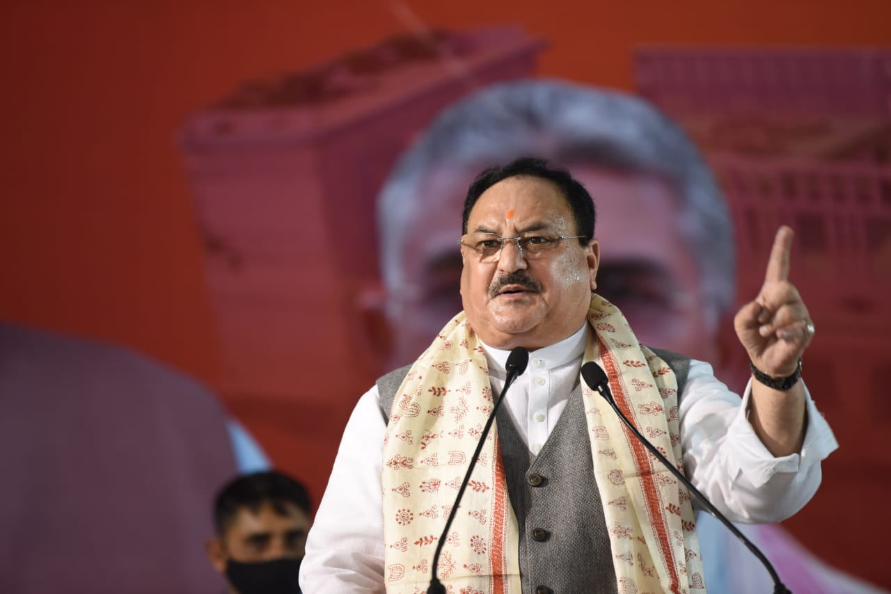 Photographs : BJP National President Sh JP Nadda addressing karyakartas meeting (South 24Parganas East) at Radio Station Ground Diamond Harbour, Kolkata (West Bengal)