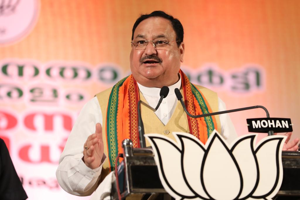 Photographs : Hon'ble BJP National President Shri J.P. Nadda addressing newly electedcouncilors and block jila panchayath members meeting at Uday Palace Convention Centre, Kowdiar (Kerala)