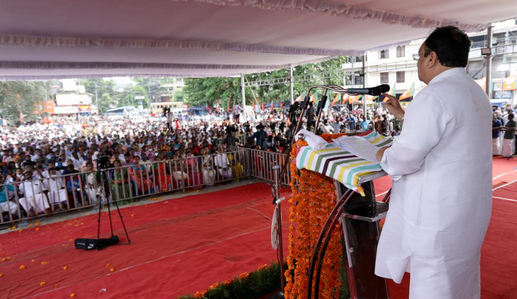  Hon'ble BJP National President Shri J.P. Nadda addressing apublic rally in Thodupuzha (Kerala).