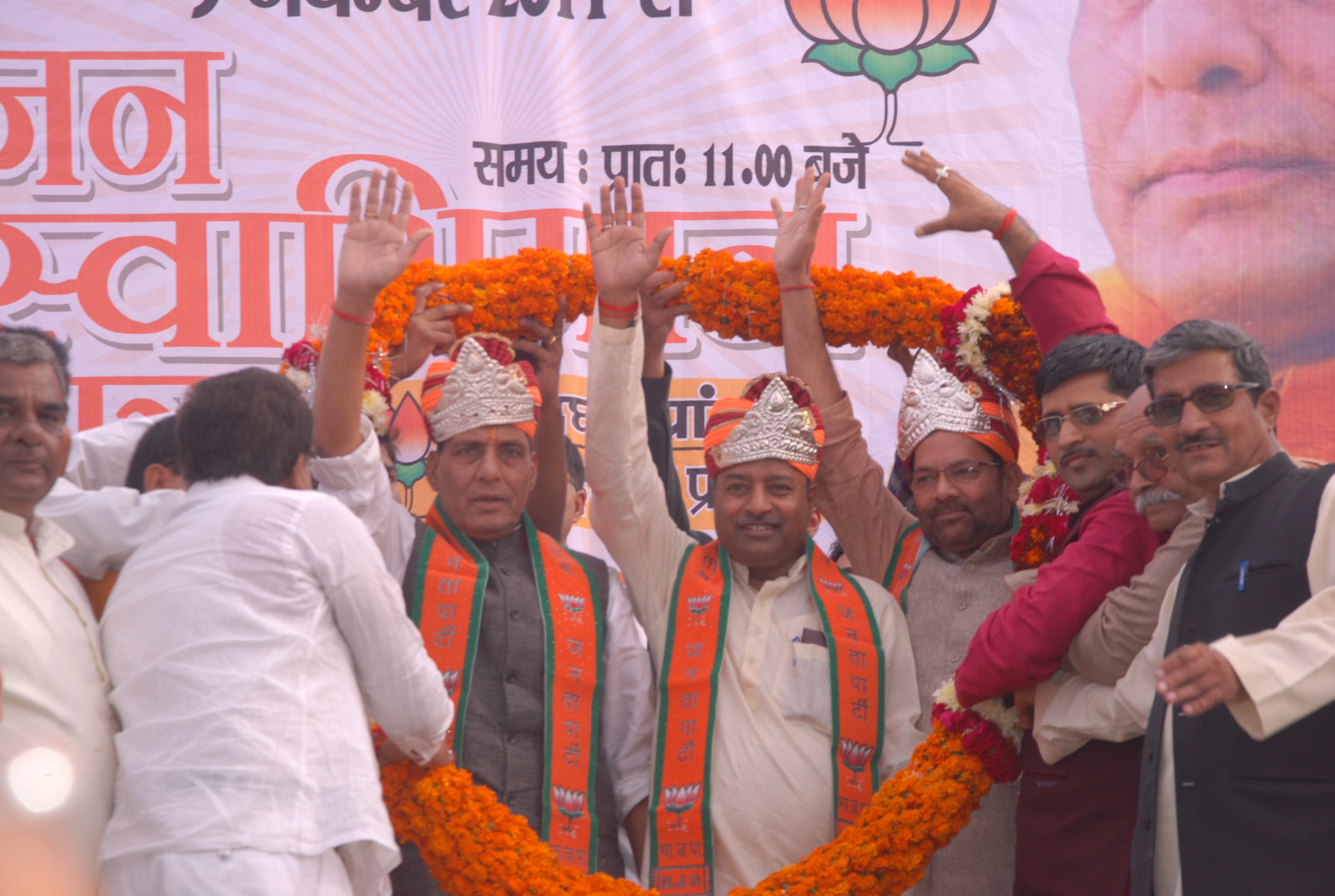 Former BJP National President Shri Rajnath Singh during Jan Swabhiman Yatra at Bahraich (Uttar Pradesh) on November 09, 2011