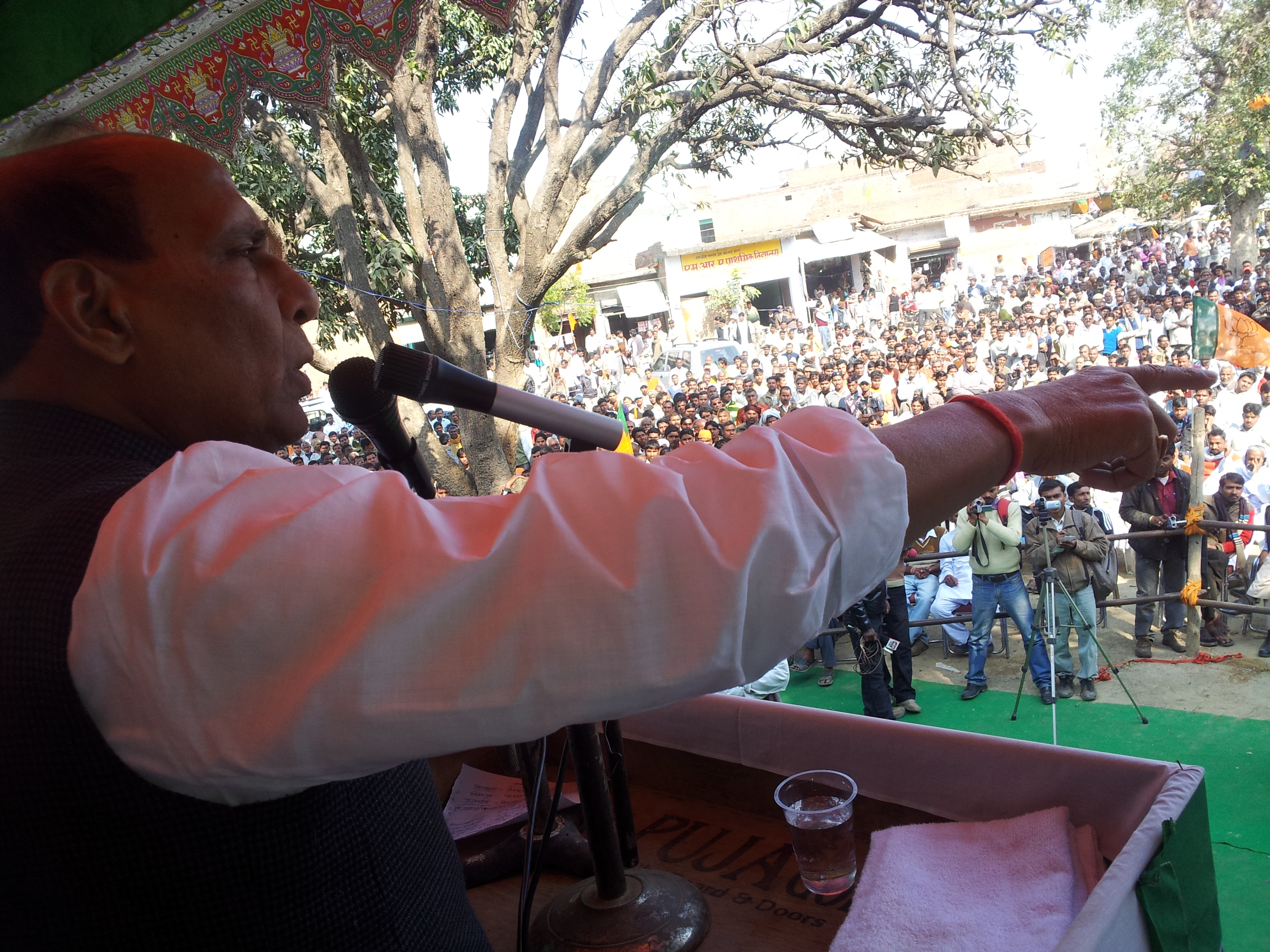 Shri Rajnath Singh, Former National President addressing a public meeting at Phoolpur, Allahabad, UP on February 11, 2012