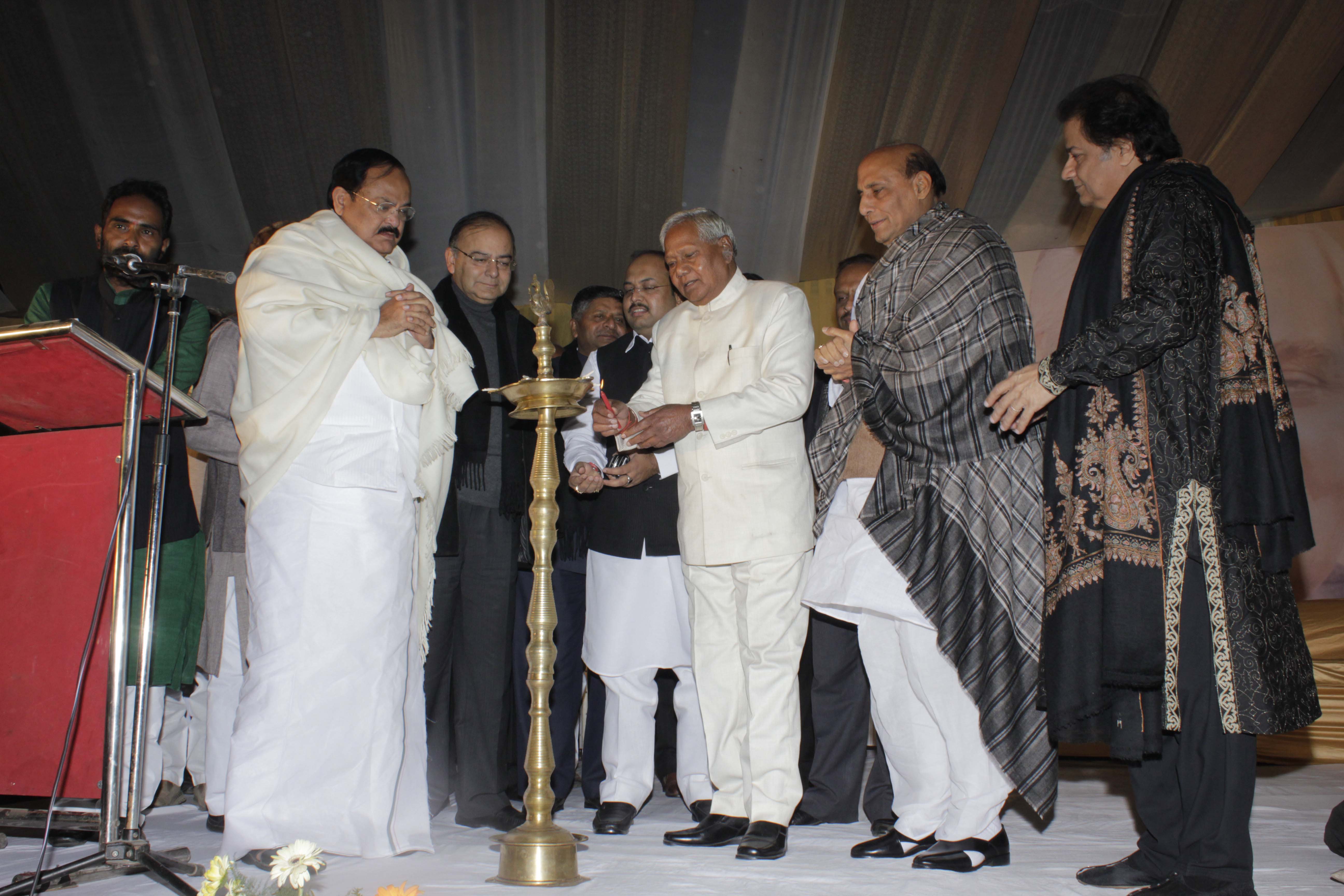 Shri M. Venkaiah Naidu, Shri Arun Jaitley, Shri Karia Munda and Shri Rajnath Singh inaugurate Bhajan Sandhya on eve of Sh Atal Bihari Vajpayee''s Birthday at Constitution Club, Rafi Marg, New Delhi on December 24, 2011