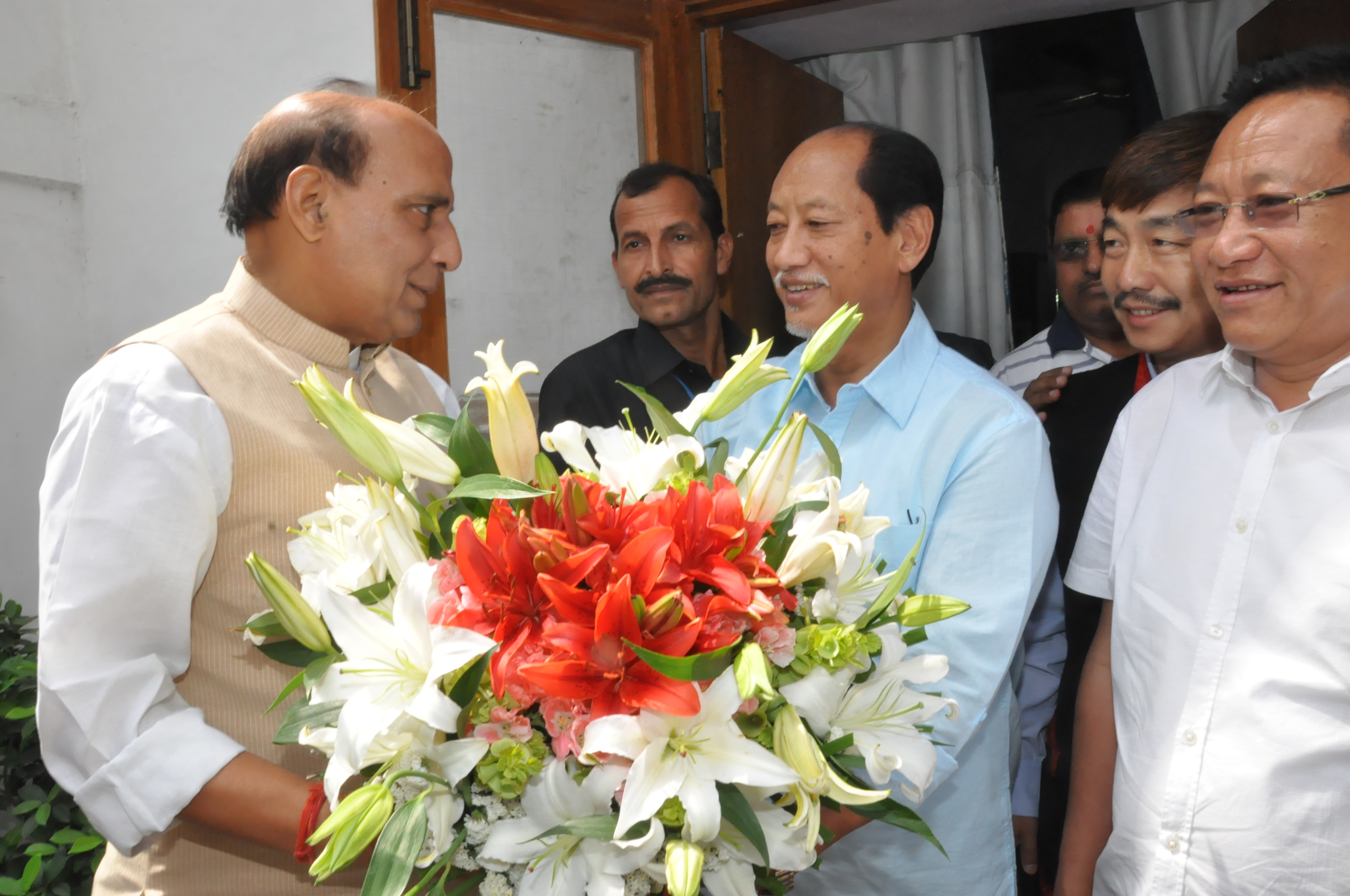 BJP National President, Shri Rajnath Singhji's meeting Nagaland Chief Minister, Shri Neiphiu Rio at his residence 38, Ashoka Road, New Delhi on April 13, 2013