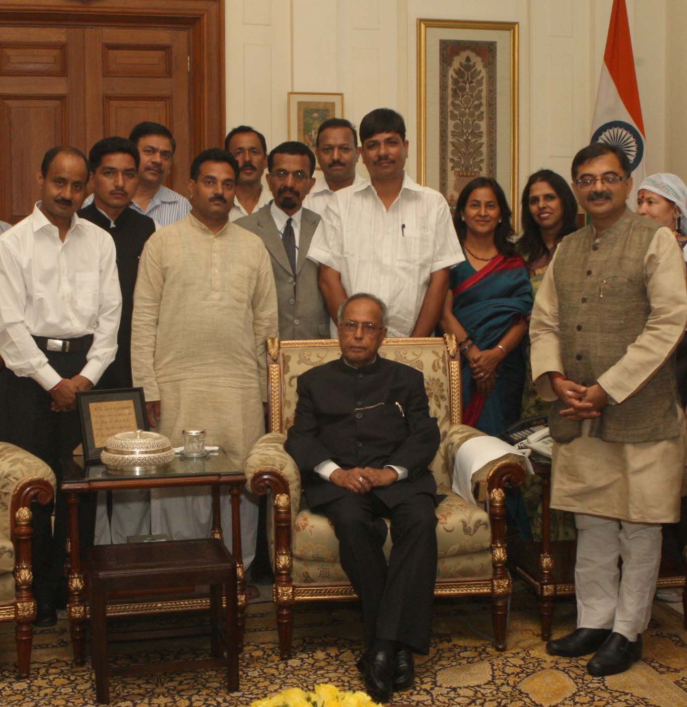 A delegation of cultural ambassadors of U'khand led by BJP National Spokesperson and MP, Shri Tarun Vijay meet with President of India to join Nanda Raj Jat Yatra next year in Uttarakhand at Rashtrapati Bhawan on October 05, 2012