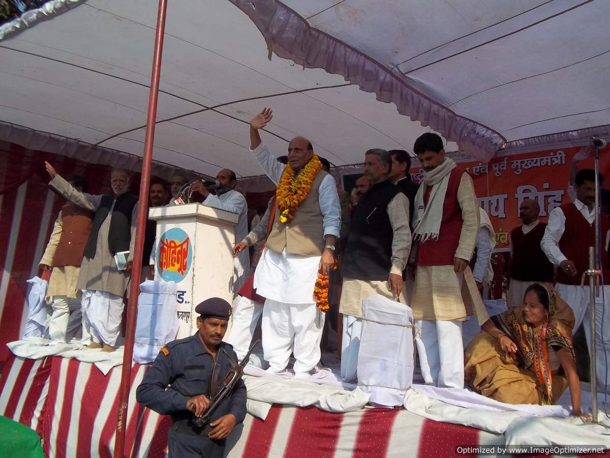 BJP Former National President Shri Rajnath Singh addressing Public Meeting during UP Assembly Election on January 31, 2012