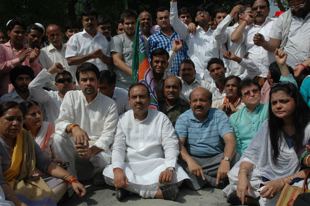 BJP State President Shri Vijendra Gupta during the protest against fuel price hike at ITO, New Delhi on June 26, 2010