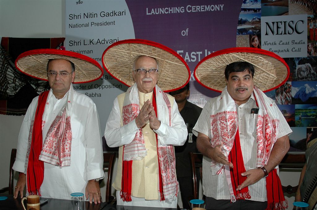 Shri Advaniji, Shri Gadkariji and Shri Arun Jaitleyji in Launching Ceremony of BJP North-East Sampark Cell on August 23, 2010