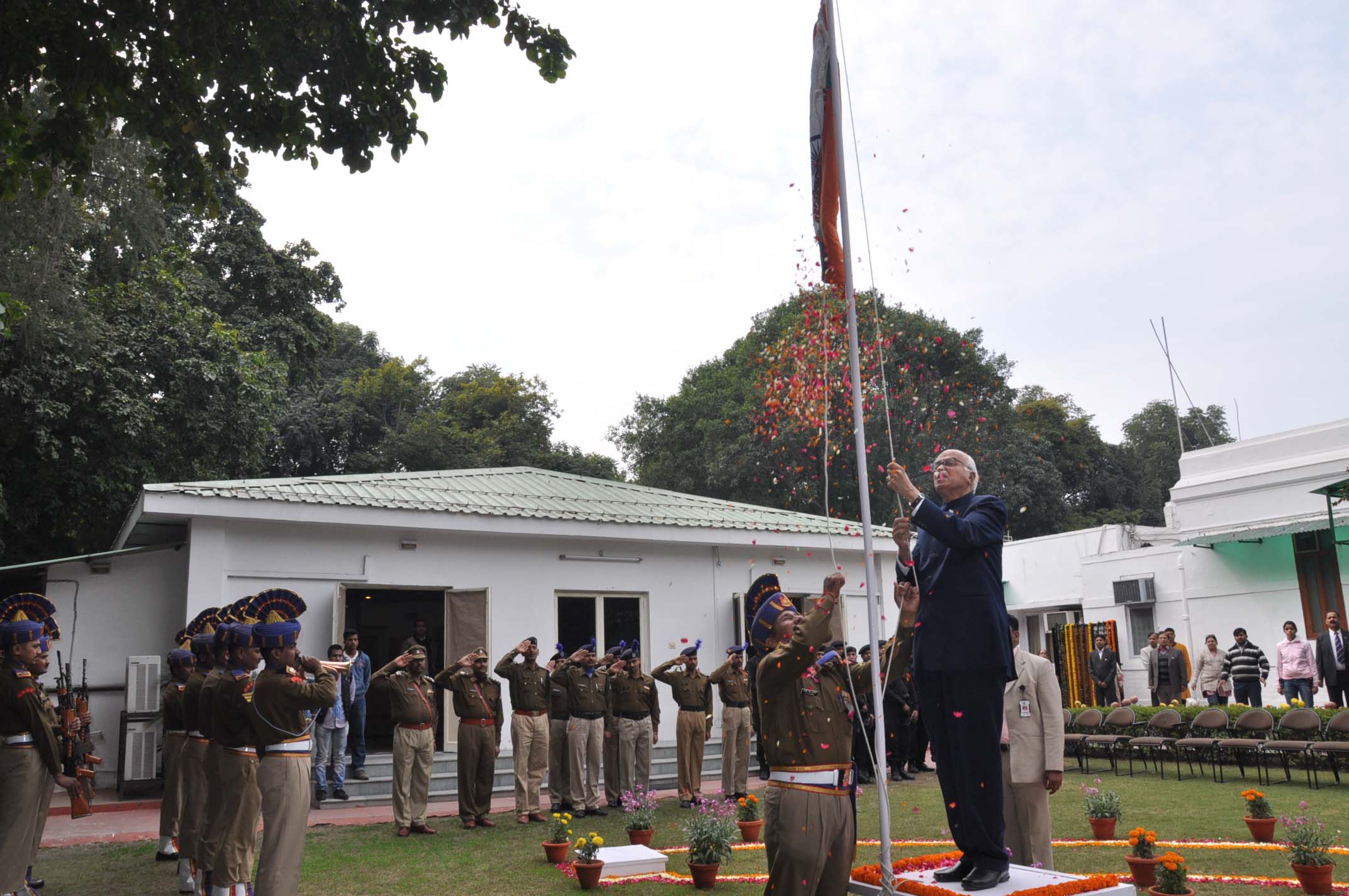 Shri L.K. Advaniji hoisting the National Flag on the occasion of 63rd Republic Day at 30, Prithviraj Road, New Delhi - 110001 on January 26, 2012