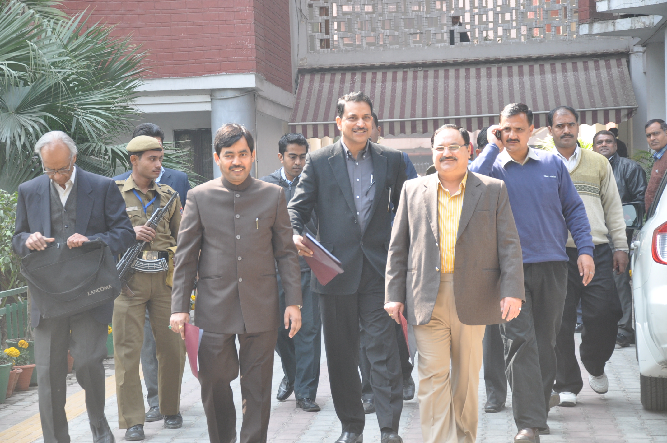 BJP delegation led by Shri J.P. Nadda accompany with Shri Rajiv Pratap Rudy, Syed Shahnawaz Hussain and Shri R. Ramakrishna meet CEC regarding Shri Beni Prasad Verma on February 17, 2012