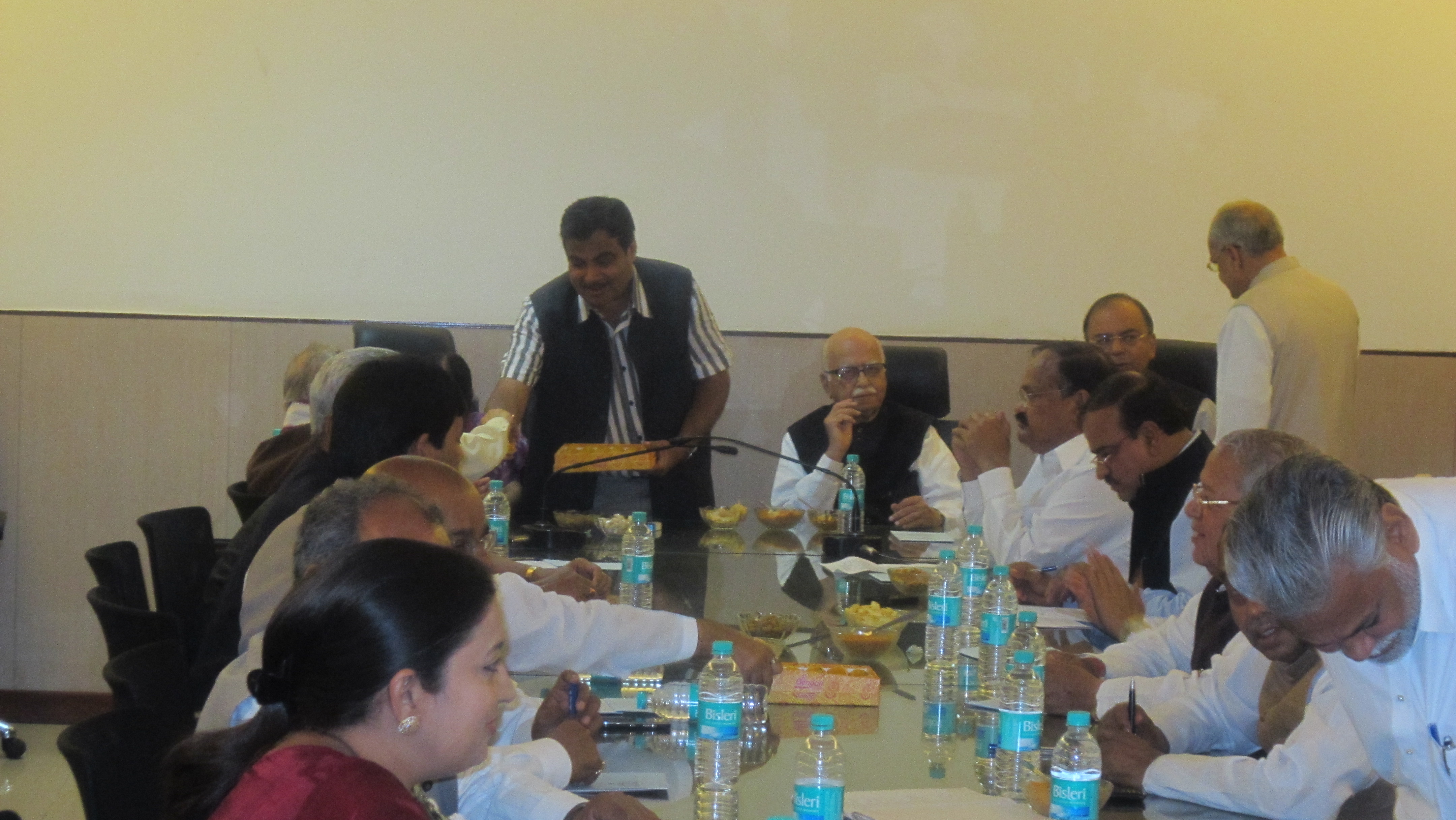 BJP Central Election Committee Meeting and BJP President Shri Nitin Gadkari and Senior Leaders celebrating Sachin Tendulkar 100th Century at 13, Teen Murthy Lane on March 16, 2012