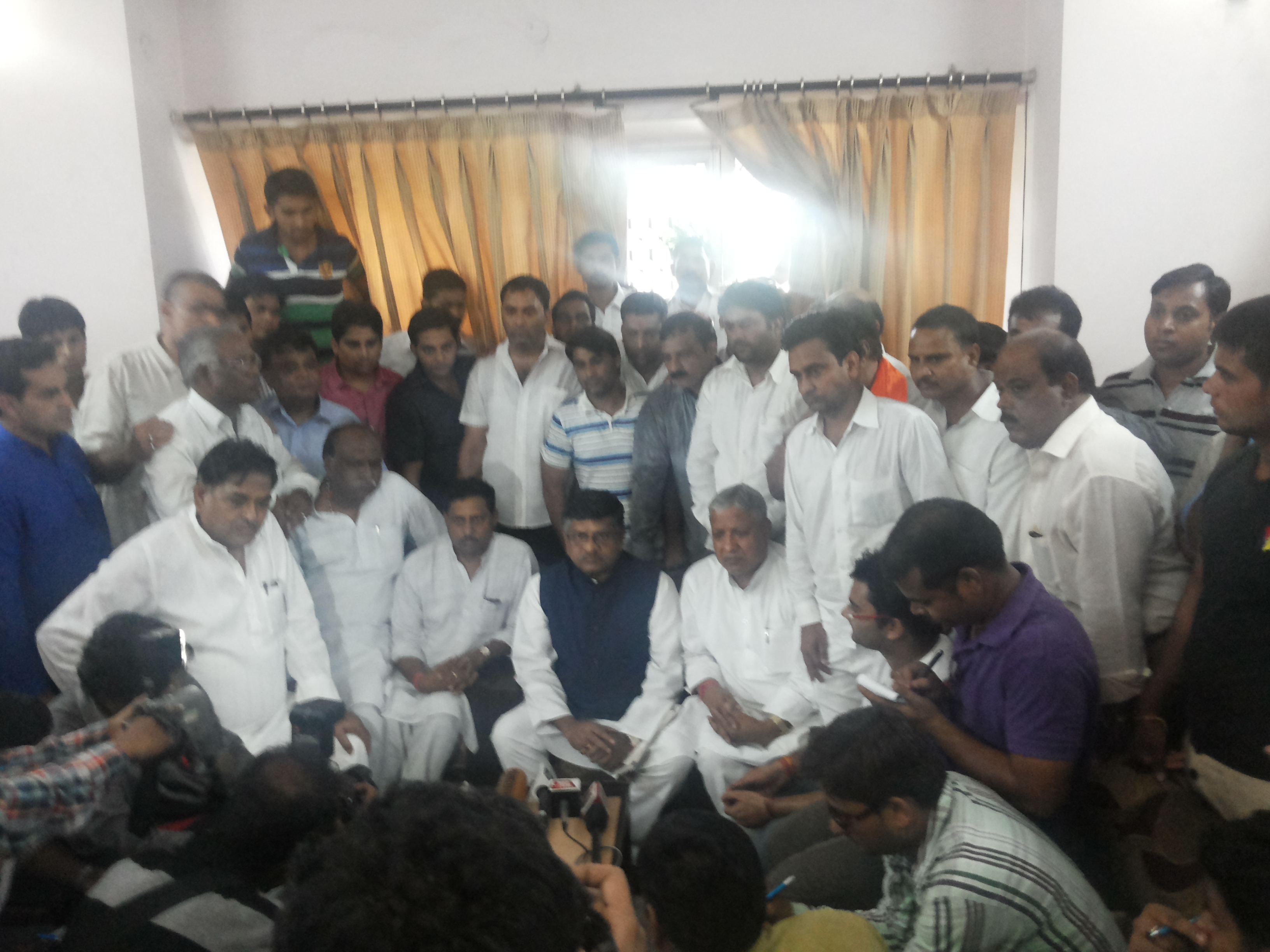 Deputy Leader of Rajya Sabha, Shri Ravi Sharnkar Prasad addressing press conference at Muzaffarnagar on September 09, 2013