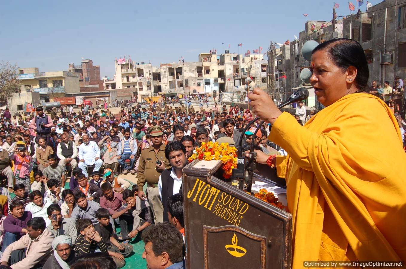 Sushree Uma Bharti, Former Chief Minister Madhya Pradesh addressing a public meeting during UP Assembly Election on February 25, 2012